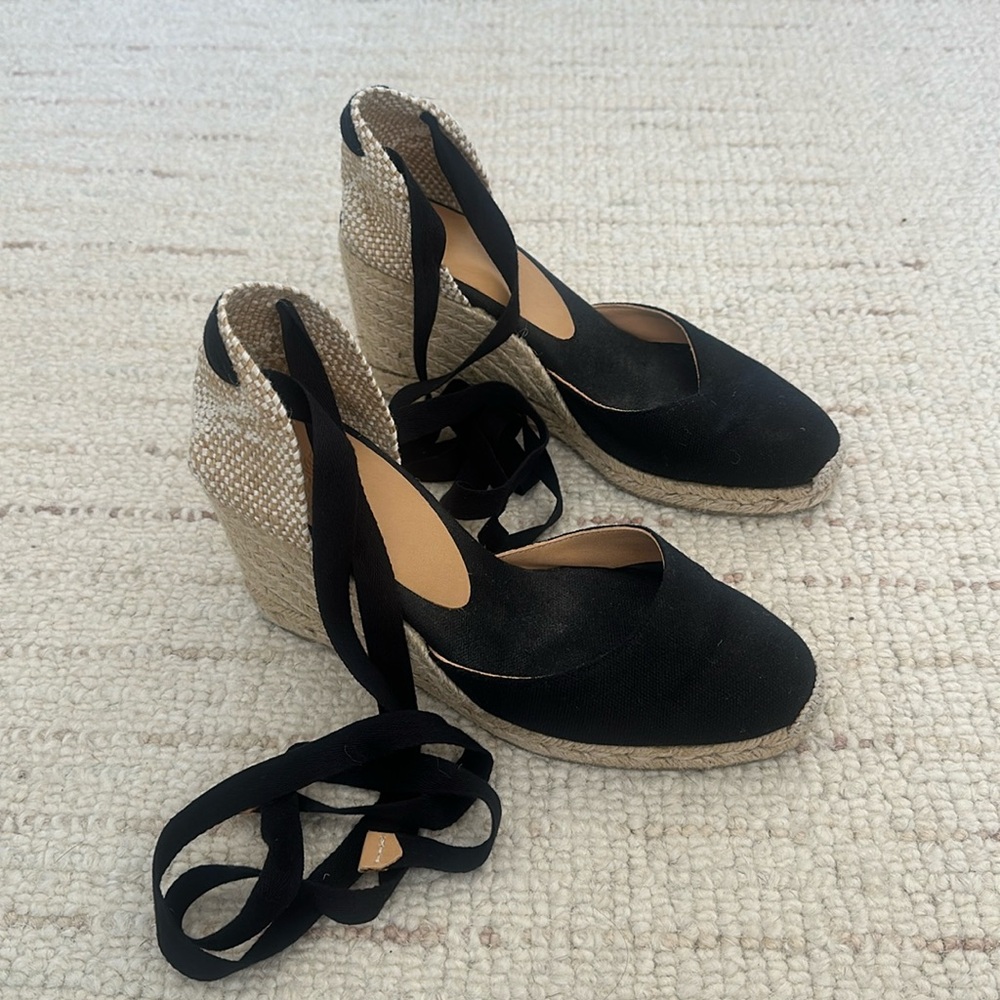Castaner Carina Ankle Tie Espadrille Wedge Sandals Black Size 38